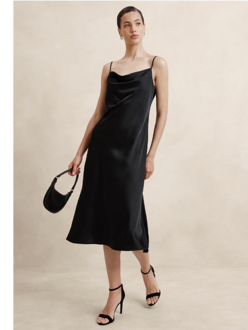 Banana Republic Black Silk Cowl Neck Slip Dress Medium